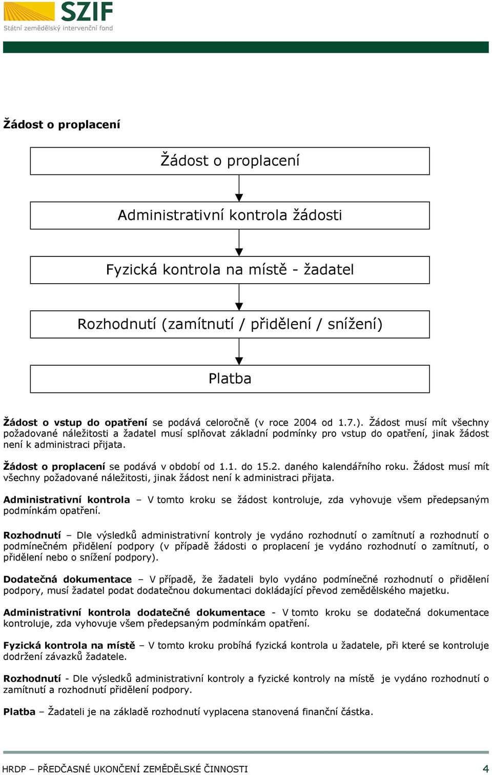 Žádost o proplacení se podává v období od 1.1. do 15.2. daného kalendářního roku. Žádost musí mít všechny požadované náležitosti, jinak žádost není k administraci přijata.