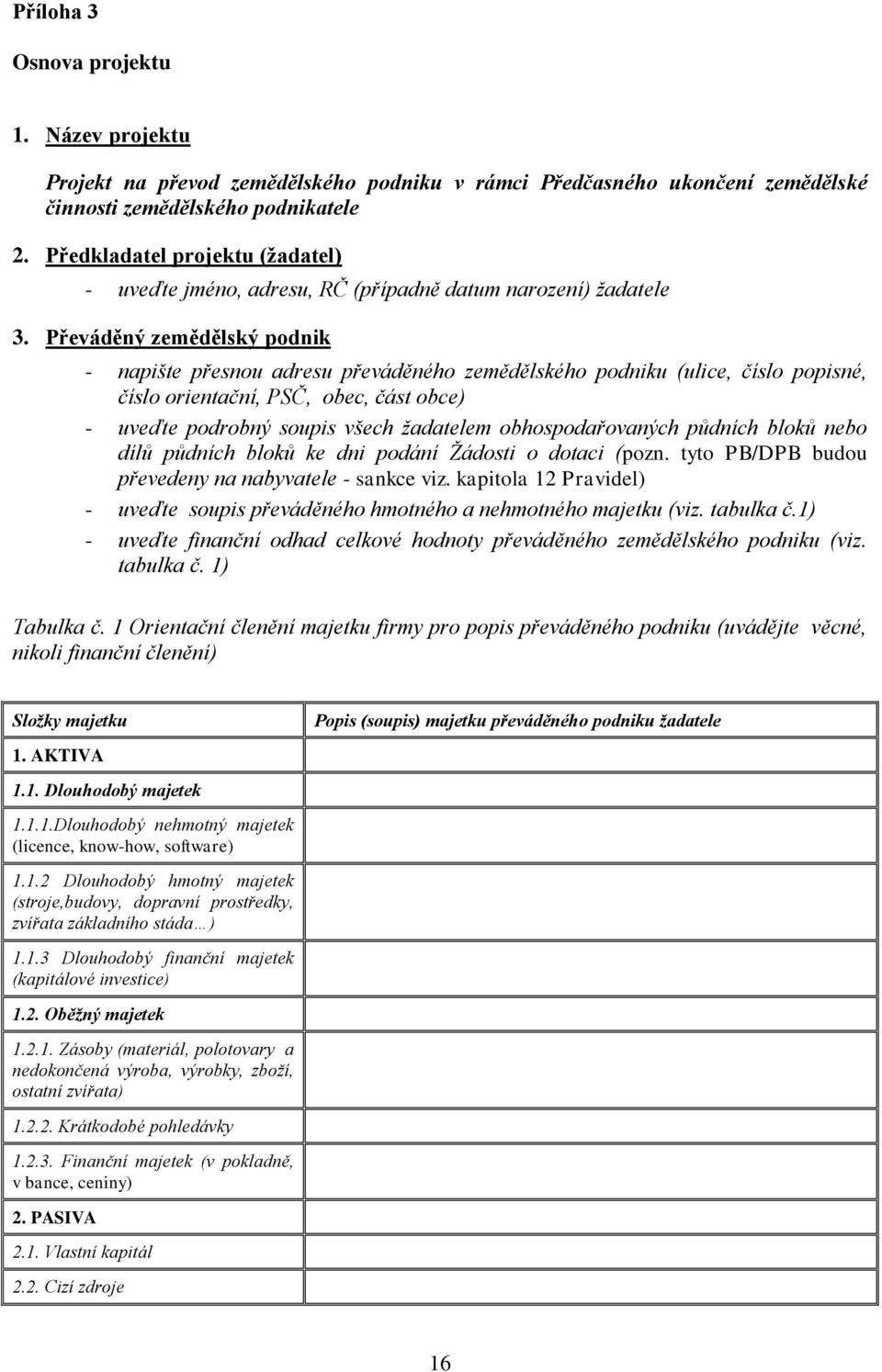 Převáděný zemědělský podnik - napište přesnou adresu převáděného zemědělského podniku (ulice, číslo popisné, číslo orientační, PSČ, obec, část obce) - uveďte podrobný soupis všech žadatelem