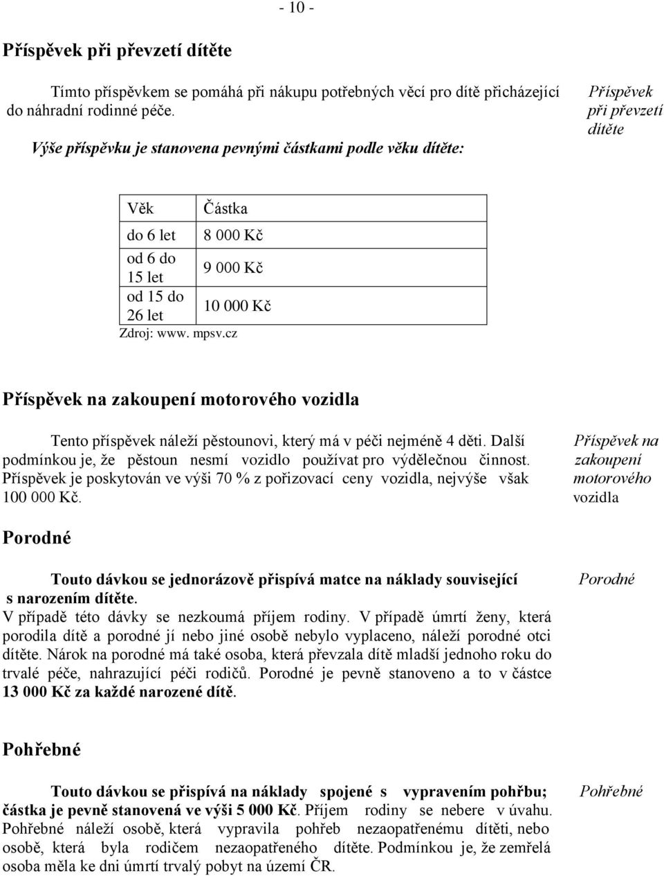 cz Příspěvek na zakoupení motorového vozidla Tento příspěvek náleží pěstounovi, který má v péči nejméně 4 děti.