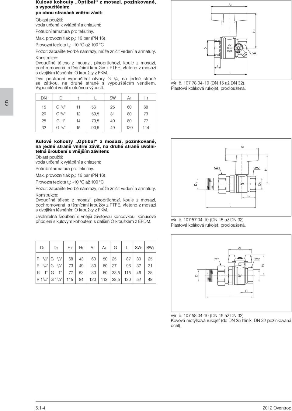 Dvouílné tìleso z mosazi, plnoprùchozí, koule z mosazi, pochromovaná, s těsnícími kroužky z PTFE, vøeteno z mosazi s vojitým tìsnìním O krouky z FKM.