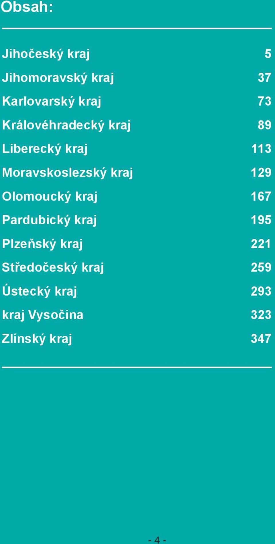 129 Olomoucký kraj 167 Pardubcký kraj 195 Plzeňský kraj 221