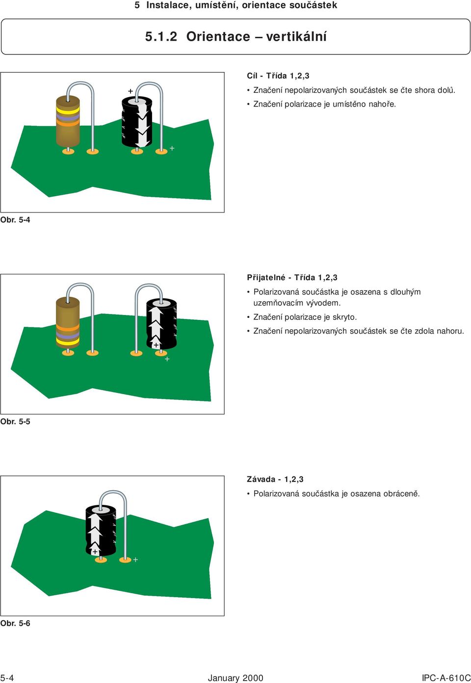 5-4 V µf V µf Polarizovaná součástka je osazena s dlouhým uzemňovacím vývodem. Značení polarizace je skryto.