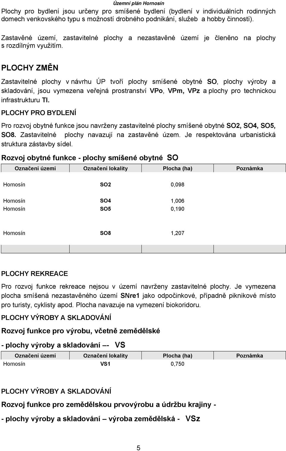 PLOCHY ZMĚN Zastavitelné plochy v návrhu ÚP tvoří plochy smíšené obytné SO, plochy výroby a skladování, jsou vymezena veřejná prostranství VPo, VPm, VPz a plochy pro technickou infrastrukturu TI.