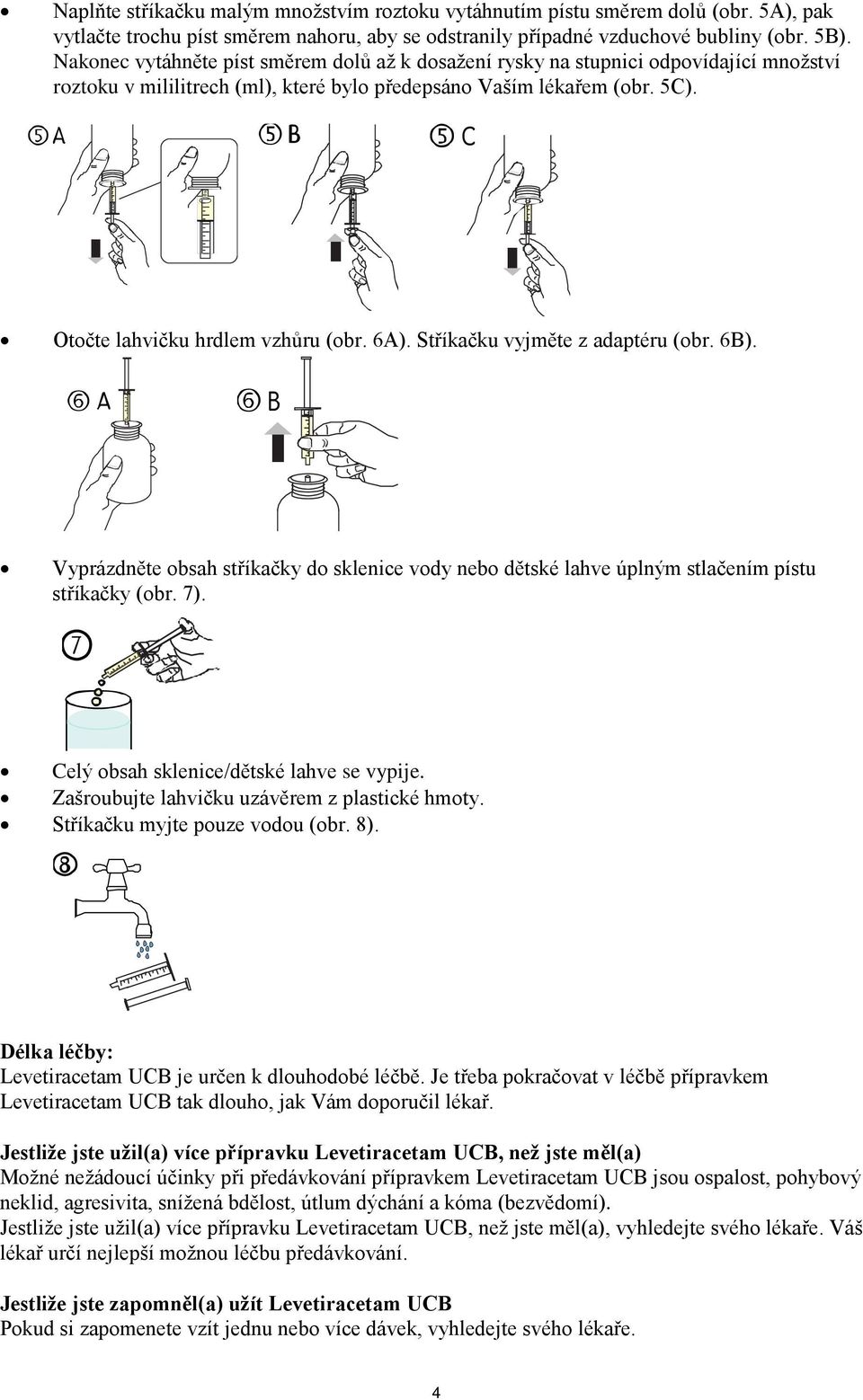 6A). Stříkačku vyjměte z adaptéru (obr. 6B). Vyprázdněte obsah stříkačky do sklenice vody nebo dětské lahve úplným stlačením pístu stříkačky (obr. 7). Celý obsah sklenice/dětské lahve se vypije.