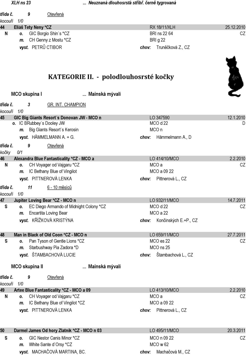 .1.2010 o. IC BRubbey s Dooley JW MCO d 22 D m. Big Giants Resort s Kerosin MCO n vyst. HÄMMELMANN A. + G. chov: Hämmelmann A., D 46 Alexandra Blue Fantasticality *CZ - MCO a LO 414/10/MCO 2.2.2010 N o.