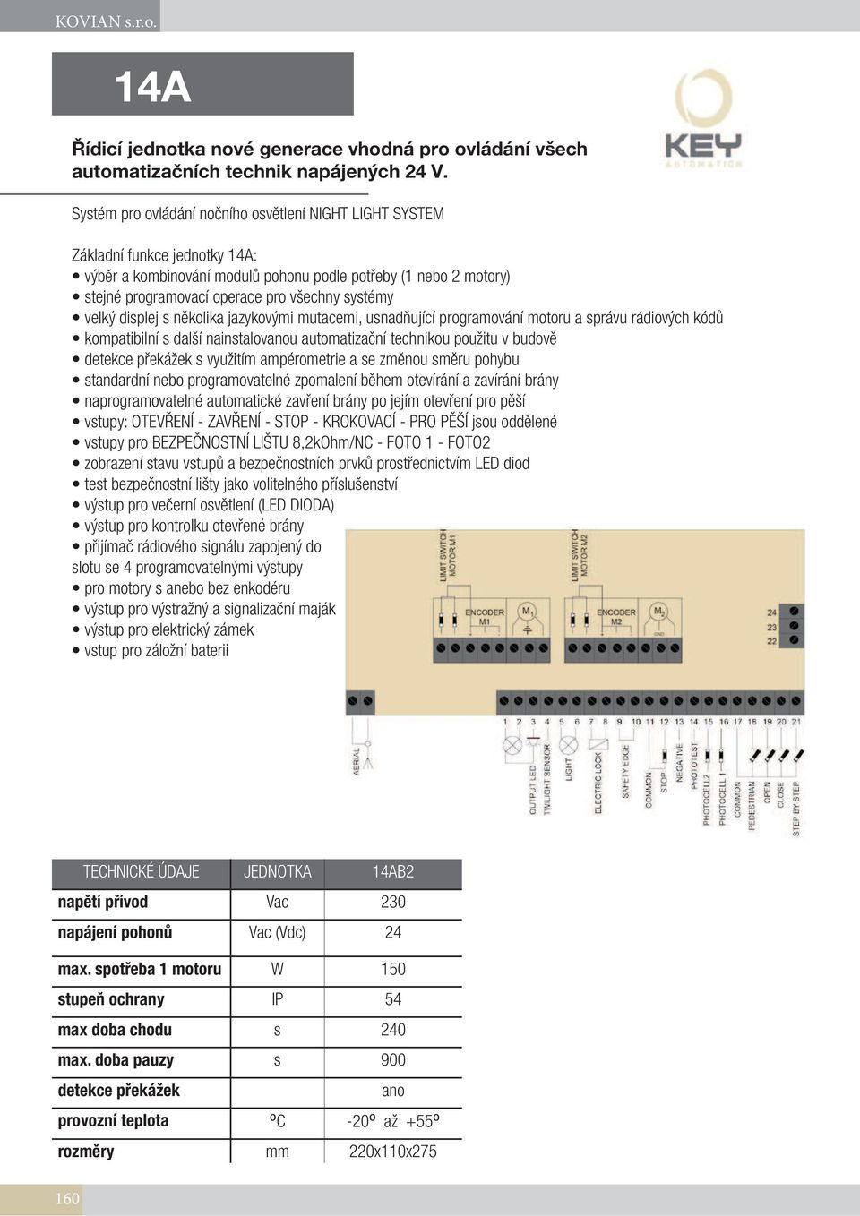 výstupy TECHNICKÉ ÚDAJE JEDNOTKA 14AB2 napětí přívod Vac 230 napájení pohonů Vac (Vdc) 24 max.
