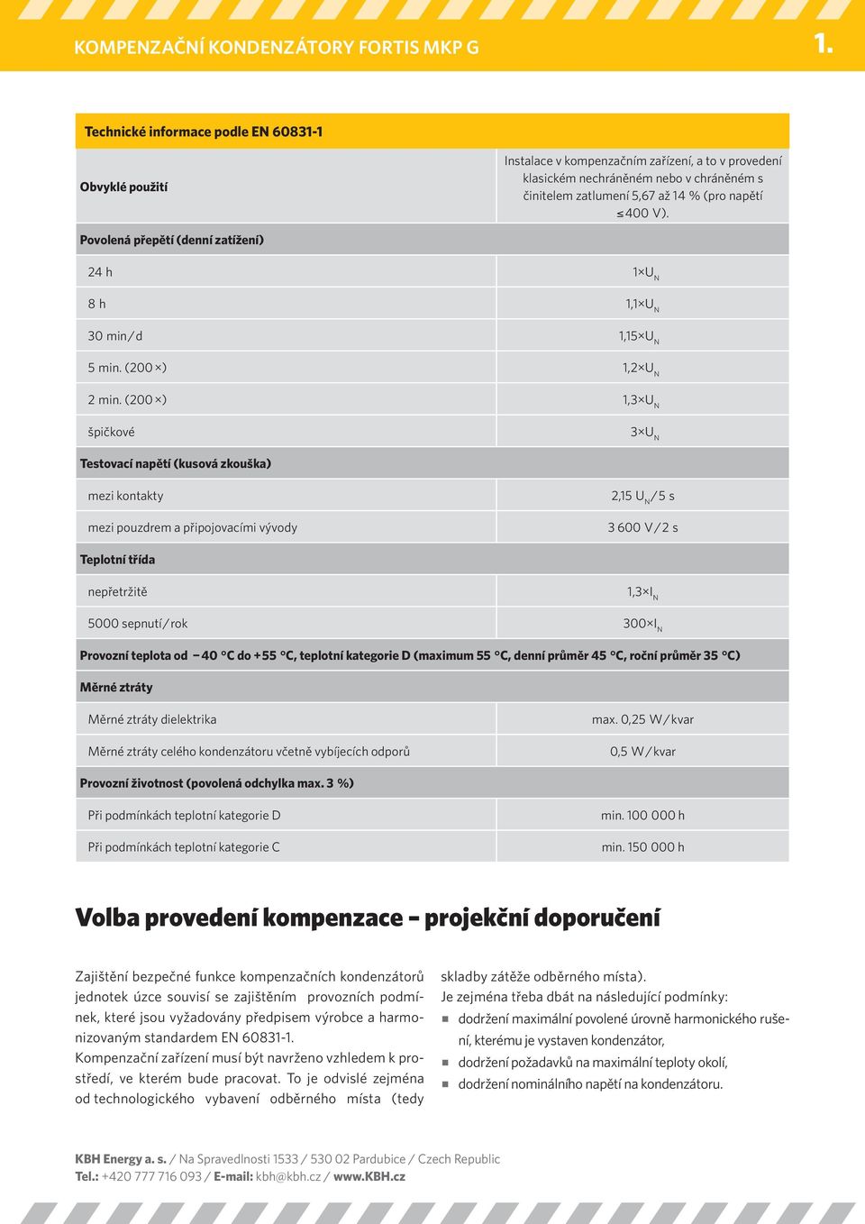 (200 ) 1,3 U N špičkové 3 U N Testovací napětí (kusová zkouška) mezi kontakty mezi pouzdrem a připojovacími vývody 2,15 U N / 5 s 3 600 V / 2 s Teplotní třída nepřetržitě 1,3 I N 5000 sepnutí / rok