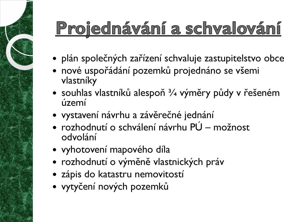 a závěrečné jednání rozhodnutí o schválení návrhu PÚ možnost odvolání vyhotovení mapového