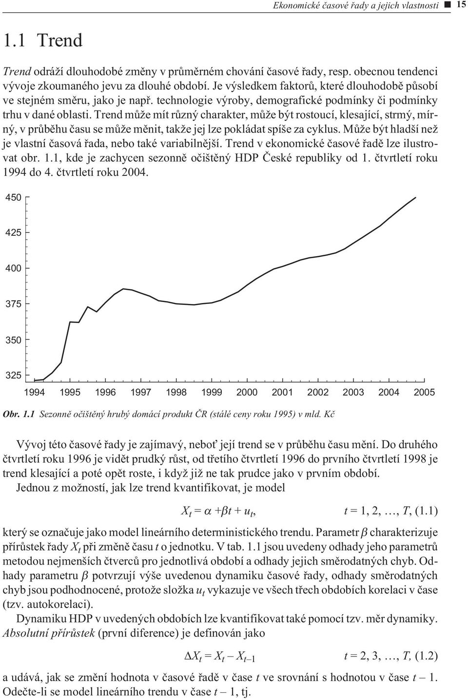 Trend mùže mít rùzný charakter, mùže být rostoucí, klesající, strmý, mírný, v prùbìhu èasu se mùže mìnit, takže jej lze pokládat spíše za cyklus.