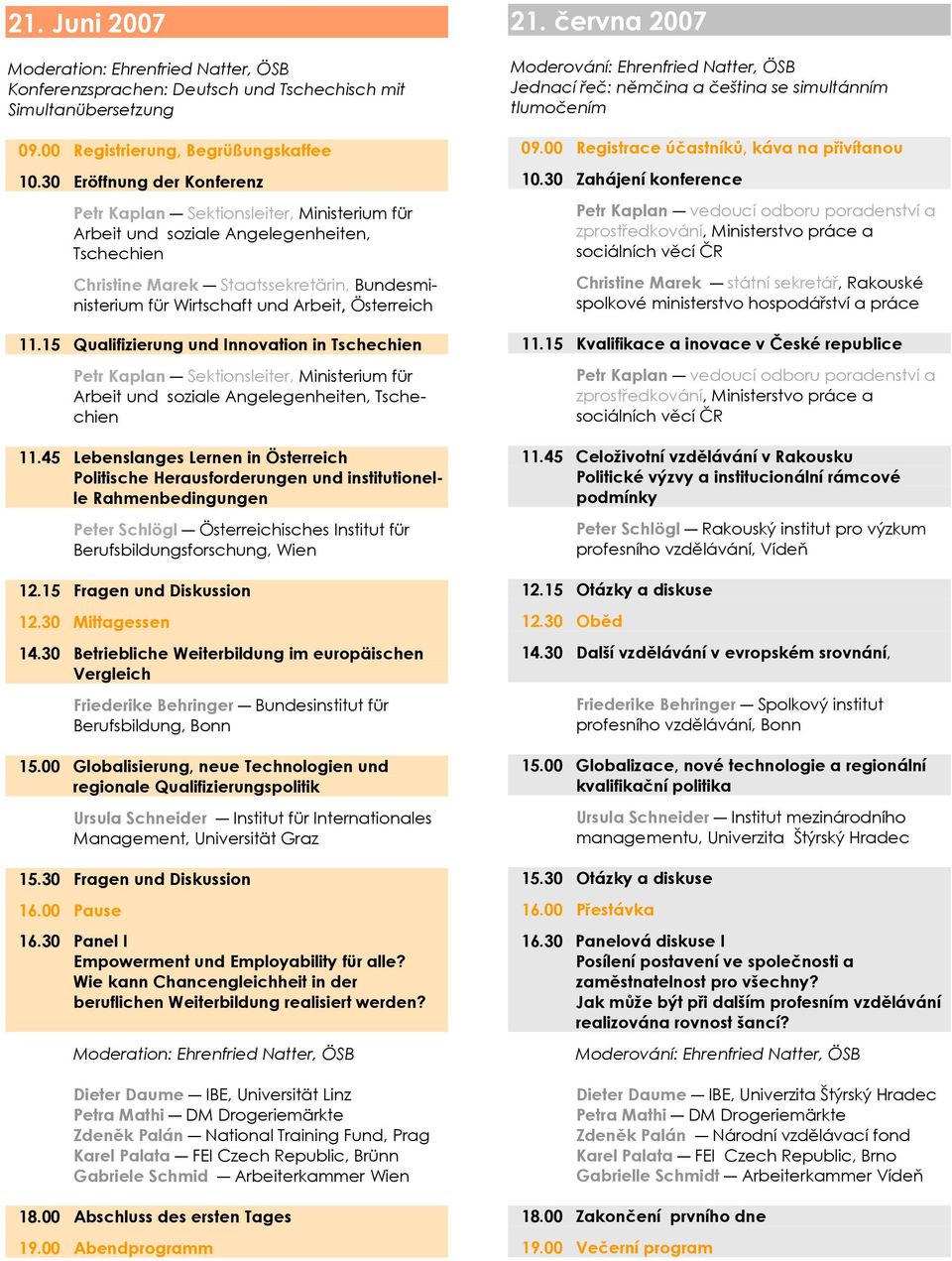 Österreich 11.15 Qualifizierung und Innovation in Tschechien Petr Kaplan Sektionsleiter, Ministerium für Arbeit und soziale Angelegenheiten, Tschechien 11.