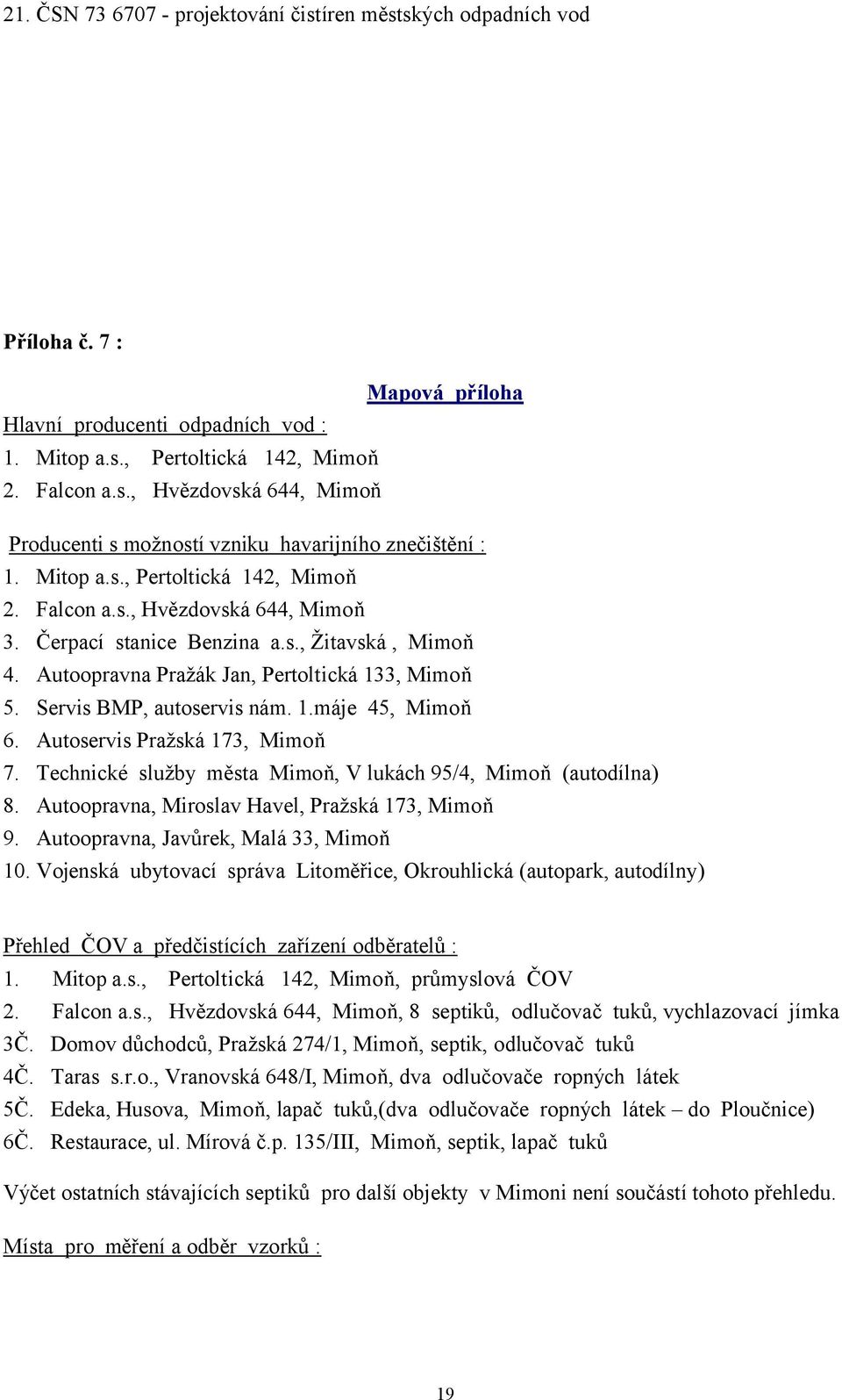 Servis BMP, autoservis nám. 1.máje +,, Mimoň 6. Autoservis Pražská 173, Mimoň 7. Technické služby města Mimoň, V lukách ),/+, Mimoň IautodílnaJ (. Autoopravna, Miroslav Havel, Pražská 173, Mimoň ).