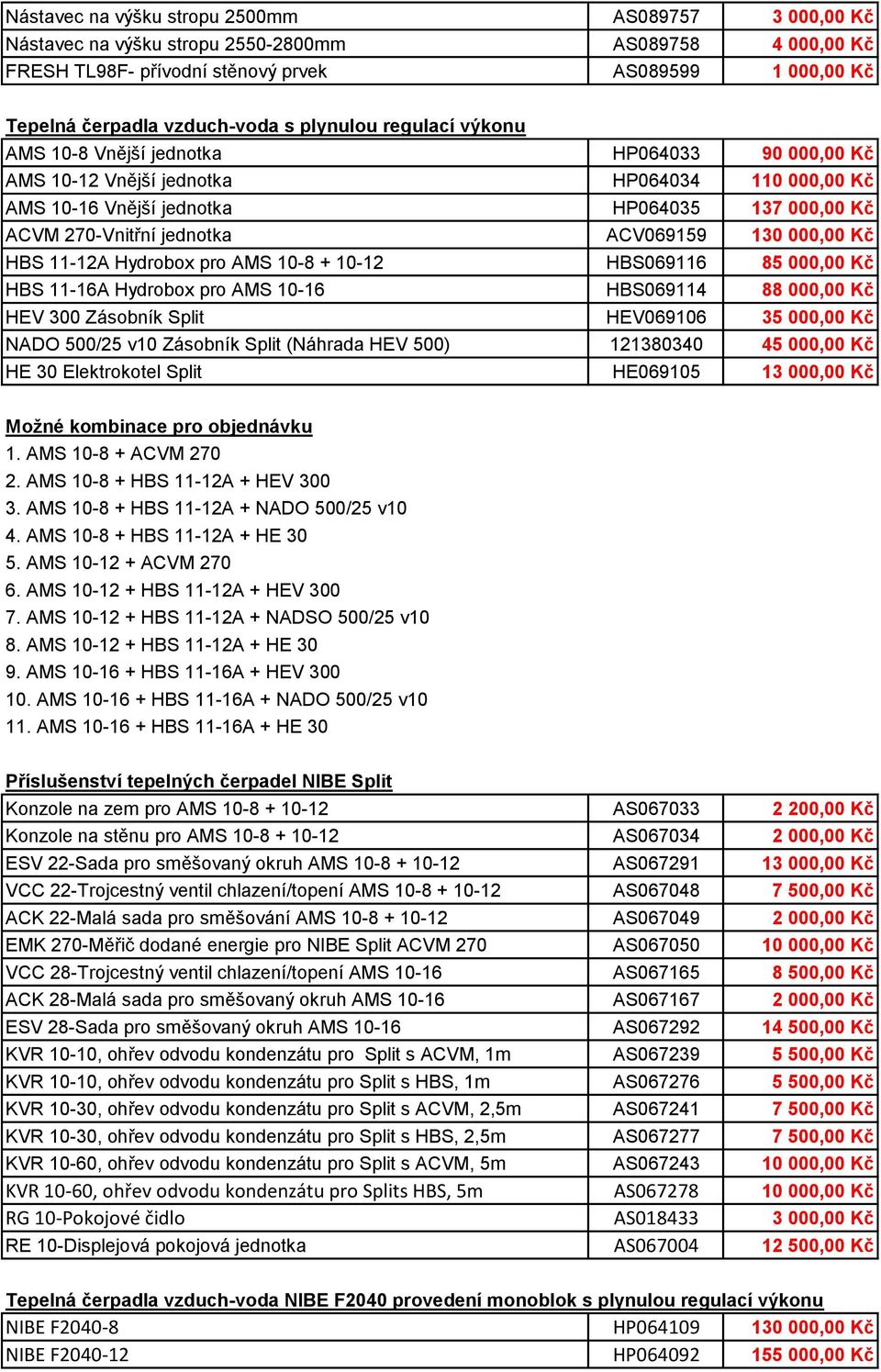 ACV069159 130 000,00 Kč HBS 11-12A Hydrobox pro AMS 10-8 + 10-12 HBS069116 85 000,00 Kč HBS 11-16A Hydrobox pro AMS 10-16 HBS069114 88 000,00 Kč HEV 300 Zásobník Split HEV069106 35 000,00 Kč NADO