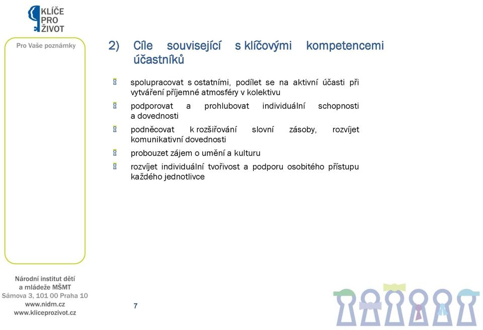 schopnosti a dovednosti podněcovat k rozšiřování slovní zásoby, rozvíjet komunikativní dovednosti