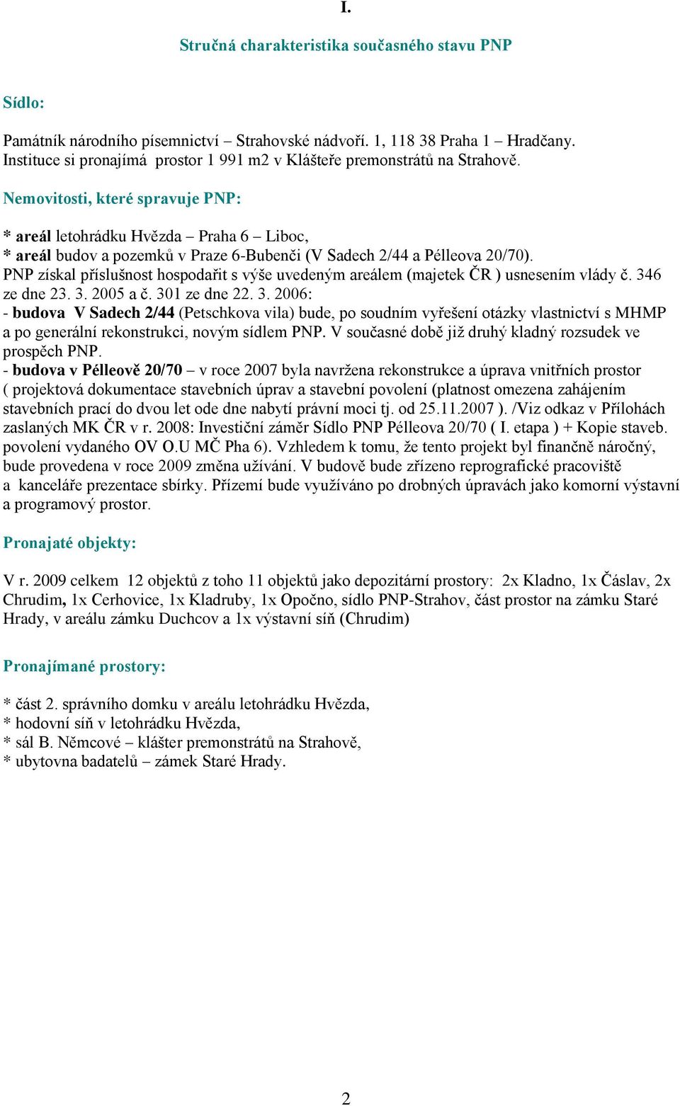 Nemovitosti, které spravuje PNP: * areál letohrádku Hvězda Praha 6 Liboc, * areál budov a pozemků v Praze 6-Bubenči (V Sadech 2/44 a Pélleova 20/70).