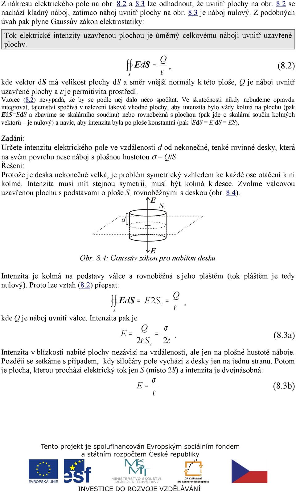 ) ε kde vektor ds má velikost plochy ds a směr vnější normály k této ploše, je náboj uvnitř uzavřené plochy a ε je permitivita prostředí. Vzorec (8.) nevypadá, že by se podle něj dalo něco spočítat.