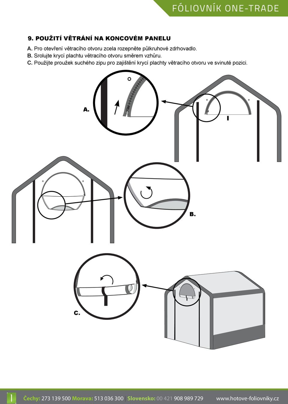 Srolujte krycí plachtu větracího otvoru směrem vzhůru. C.