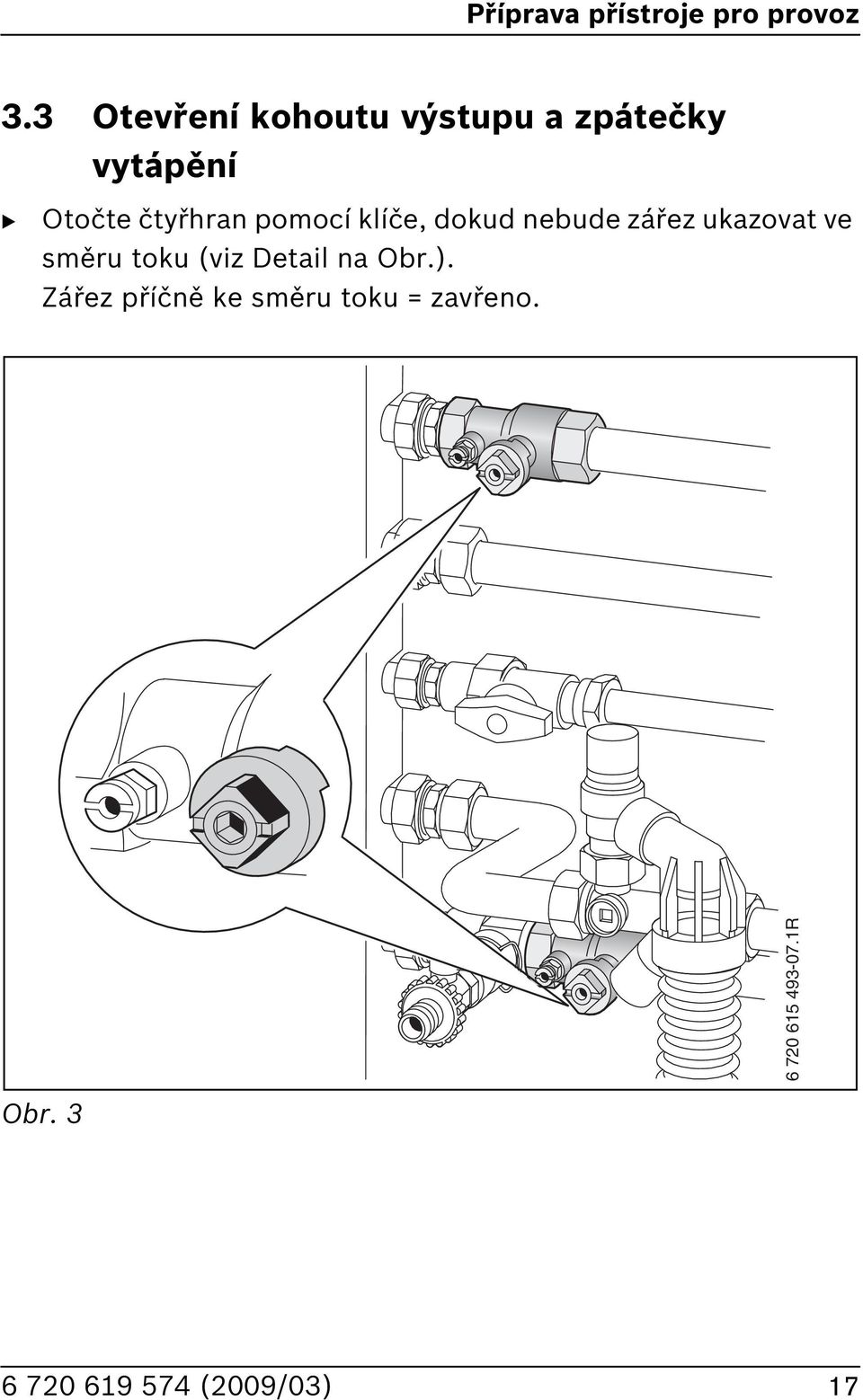 čtyřhran pomocí klíče, dokud nebude zářez ukazovat ve směru