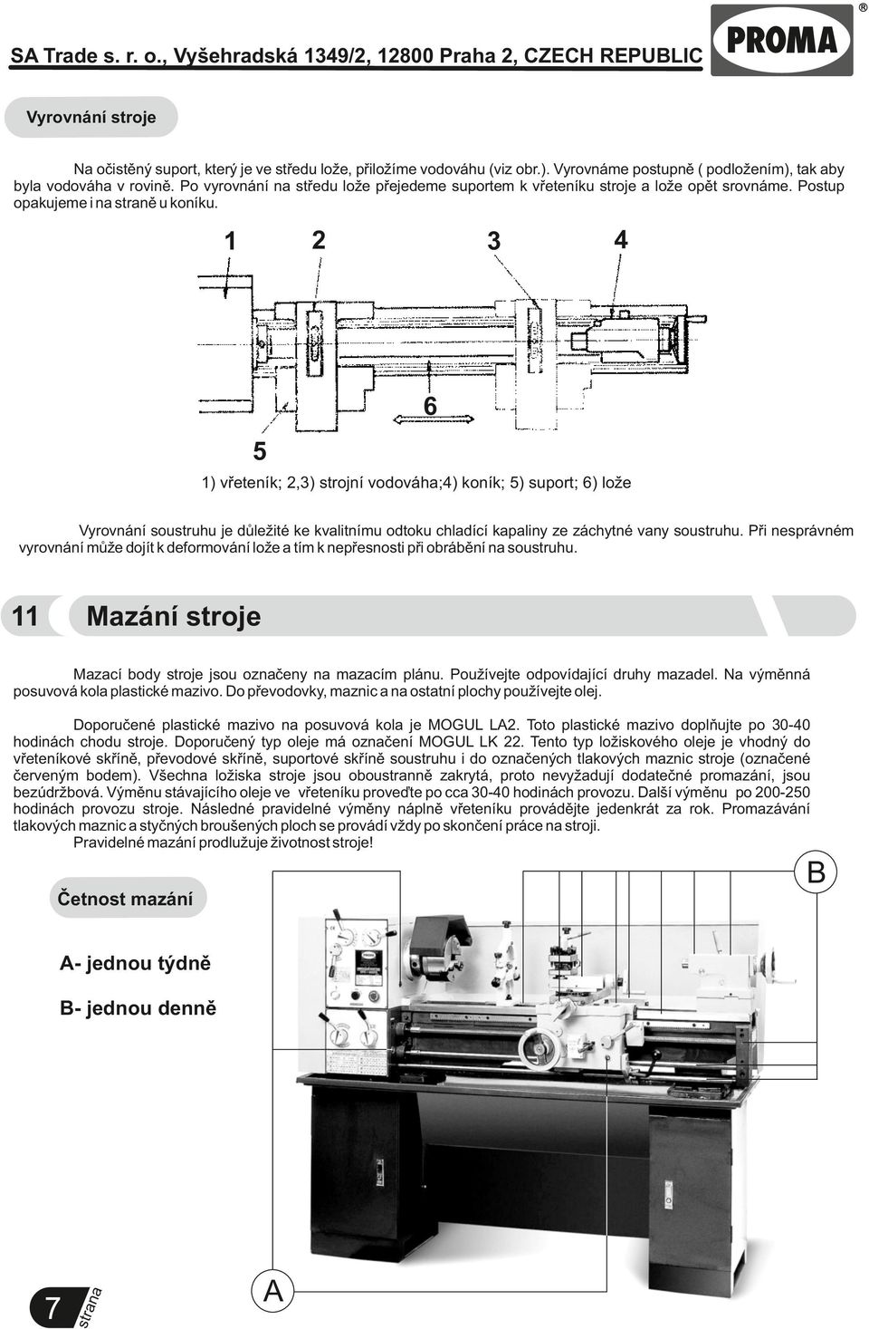 2 1 3 4 6 5 1) vřeteník; 2,3) strojní vodováha;4) koník; 5) suport; 6) lože Vyrovnání soustruhu je důležité ke kvalitnímu odtoku chladící kapaliny ze záchytné vany soustruhu.