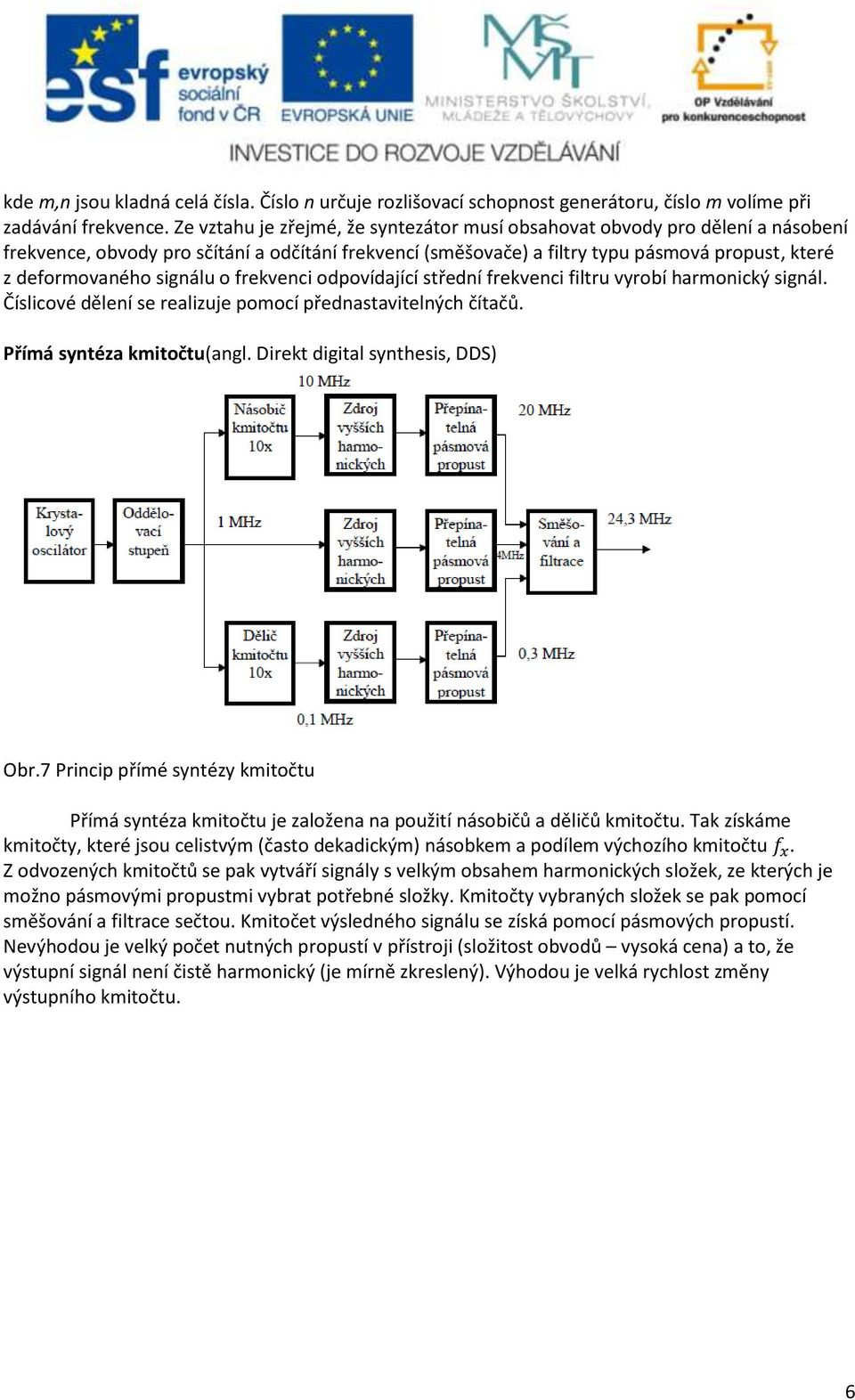 signálu o frekvenci odpovídající střední frekvenci filtru vyrobí harmonický signál. Číslicové dělení se realizuje pomocí přednastavitelných čítačů. Přímá syntéza kmitočtu(angl.
