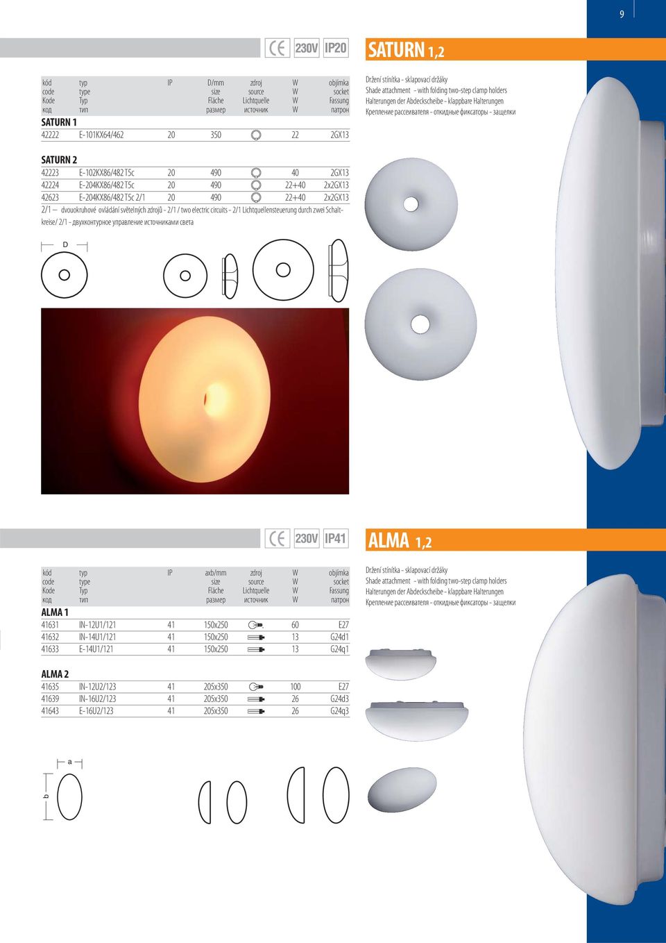 dvouokruhové ovládání světelných zdrojů - 2/1 / two electric circuits - 2/1 Lichtquellensteuerung durch zwei Schaltkreise/ 2/1 - двухконтурное управление источниками света 230V IP41 kód typ IP axb/mm