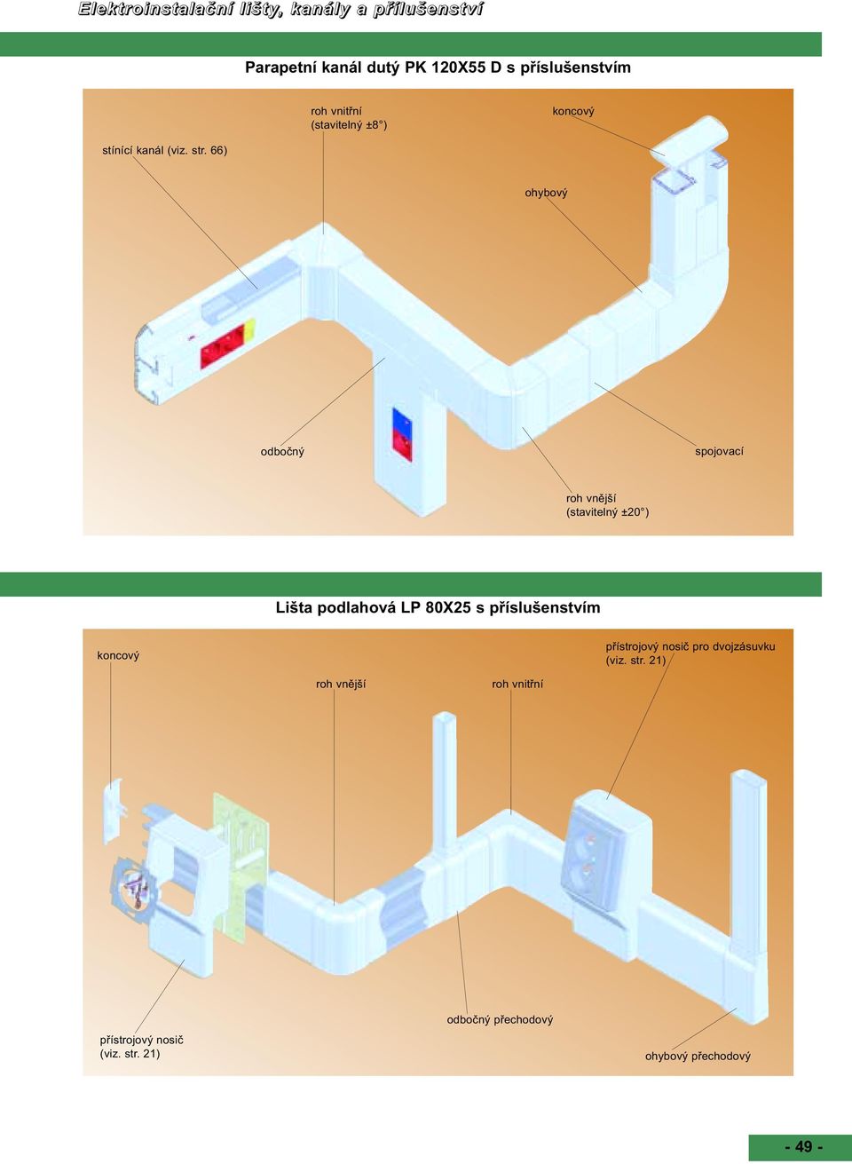 66) ohybový odbočný spojovací roh vnější (stavitelný ±20 ) Lišta podlahová LP80X25 s