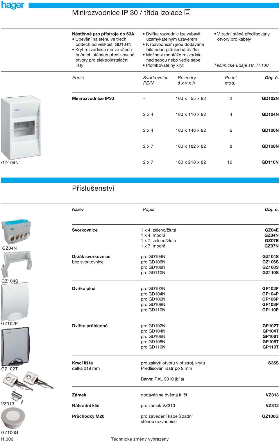 nebo vedle sebe lišty PlombovateIný kryt Technické údaje str. H.130 Popis Svorkovnice Rozměry Počet Obj. č. PE/N š x v x h mod.