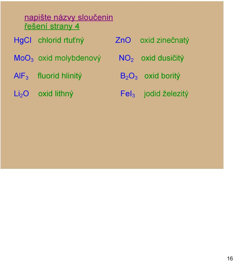 molybdenový NO 2 oxid dusičitý AlF 3 fluorid