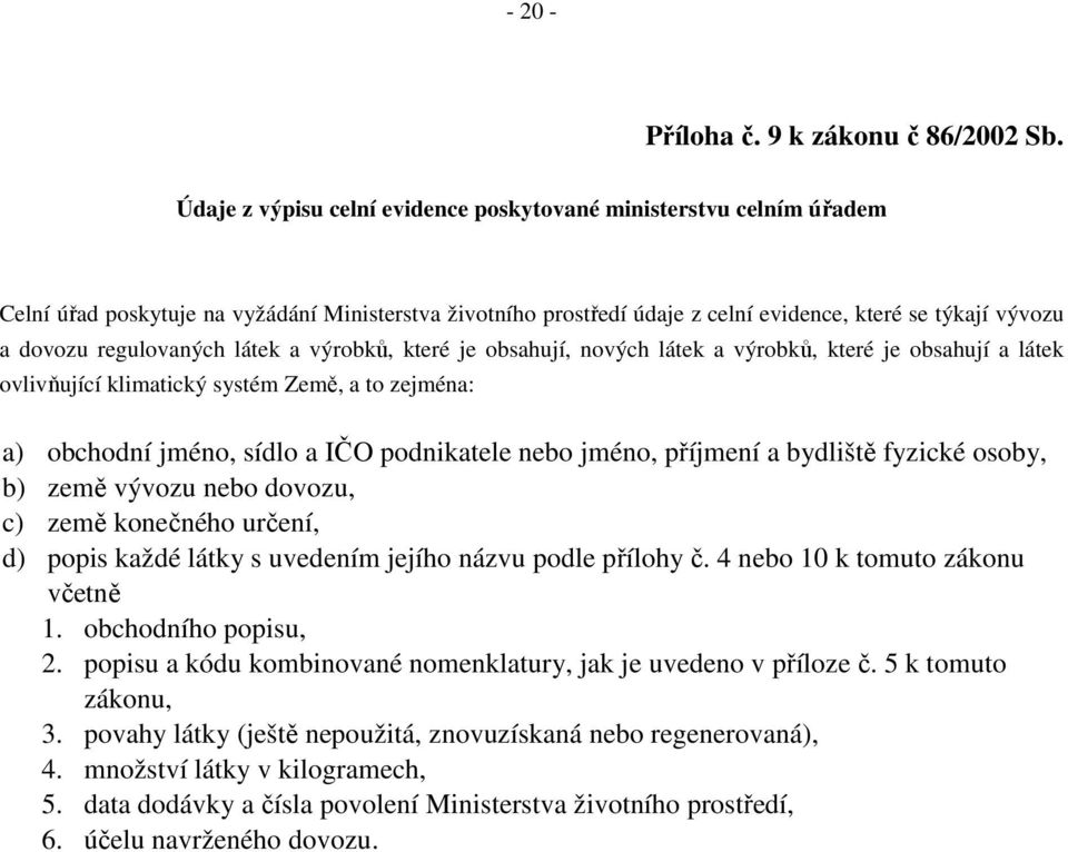 regulovaných látek a výrobků, které je obsahují, nových látek a výrobků, které je obsahují a látek ovlivňující klimatický systém Země, a to zejména: a) obchodní jméno, sídlo a IČO podnikatele nebo