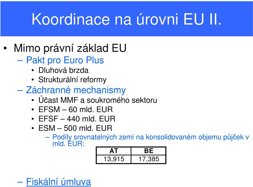 Záchranné mechanismy Účast MMF a soukromého sektoru EFSM 60 mld.