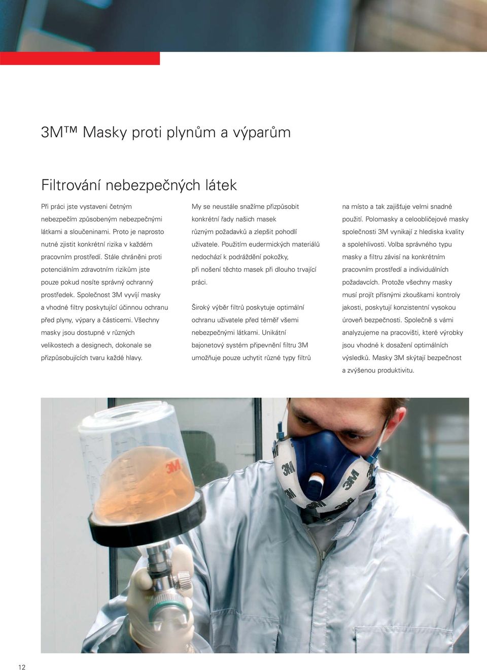 Společnost 3M vyvíjí masky a vhodné filtry poskytující účinnou ochranu před plyny, výpary a částicemi.