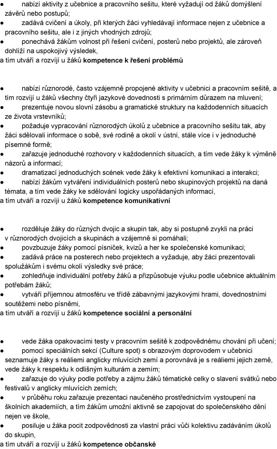 řešení problémů nabízí různorodé, často vzájemně propojené aktivity v učebnici a pracovním sešitě, a tím rozvíjí u žáků všechny čtyři jazykové dovednosti s primárním důrazem na mluvení; prezentuje