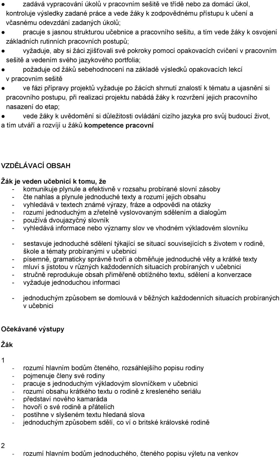 sešitě a vedením svého jazykového portfolia; požaduje od žáků sebehodnocení na základě výsledků opakovacích lekcí v pracovním sešitě ve fázi přípravy projektů vyžaduje po žácích shrnutí znalostí k