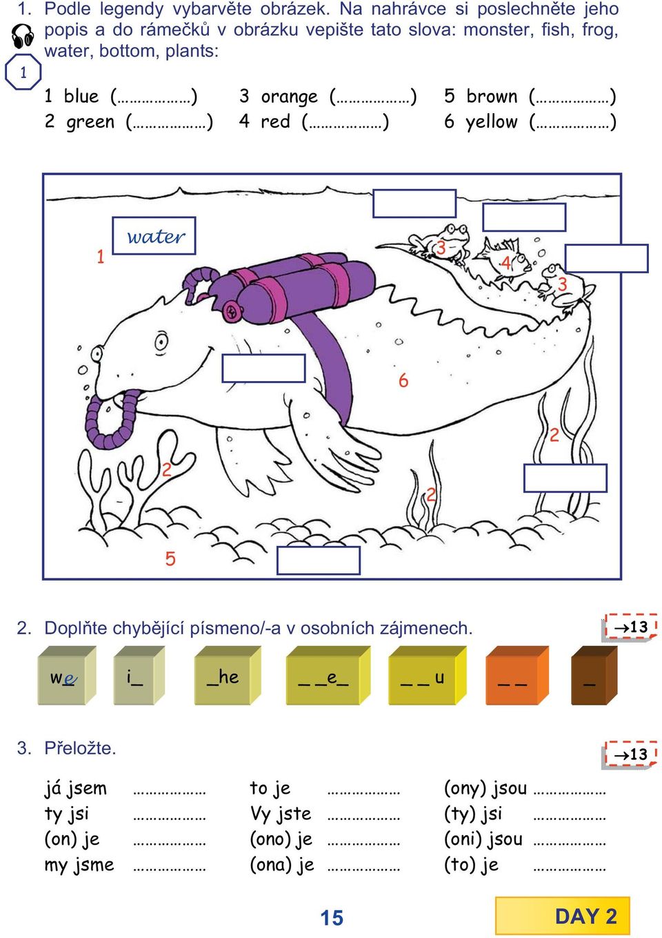 bottom, plants: 1 1 blue ( ) 3 orange ( ) 5 brown ( ) 2 green ( ) 4 red ( ) 6 yellow ( ) 1 water 3 4 3 6 2 2 2 5 2.