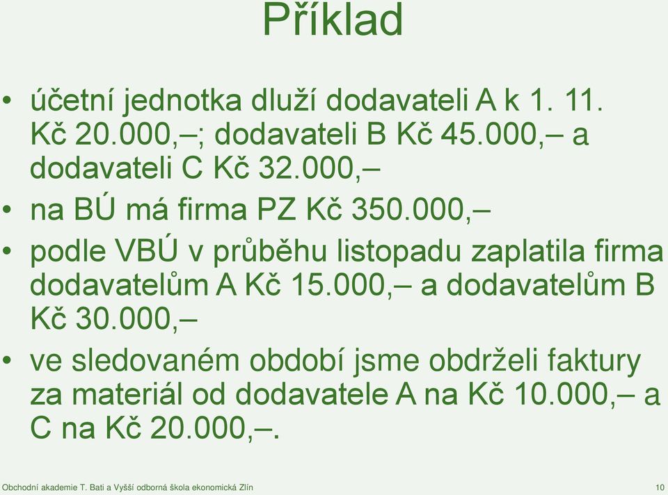 000, podle VBÚ v průběhu listopadu zaplatila firma dodavatelům A Kč 15.