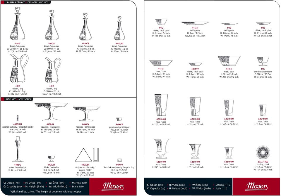 H: 25,4 cm / 10 inch 4410/II C: 650 ml / 21.6 oz H: 22,7 cm / 8.9 inch 4410/III C: 400 ml / 13.3 oz H: 20 cm / 7.9 inch 4414/I mísa / bowl H: 5,3 cm / 2.1 inch W: 24 cm / 9.