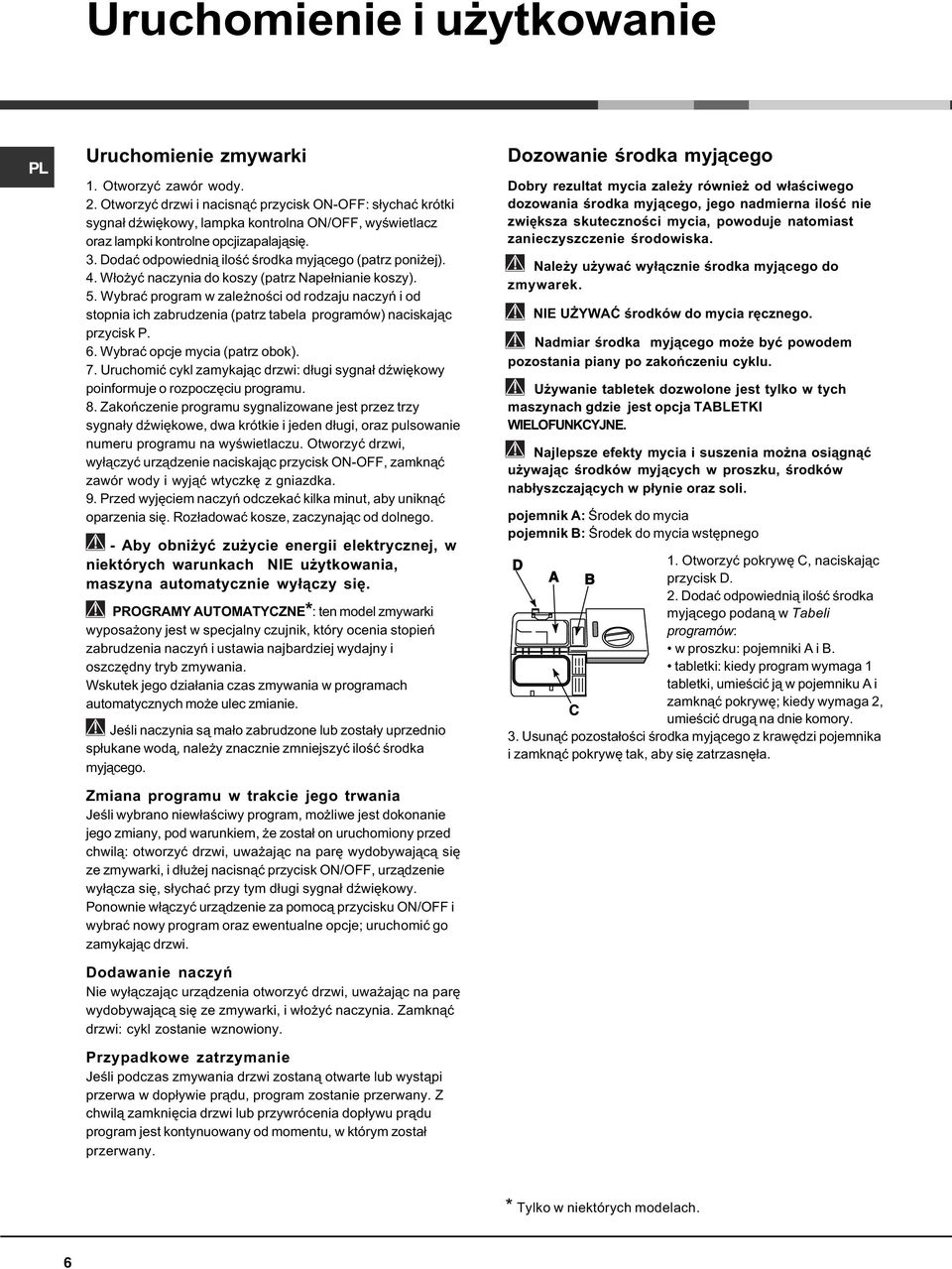 Dodaæ odpowiedni¹ iloœæ œrodka myj¹cego (patrz poni ej). 4. W³o yæ naczynia do koszy (patrz Nape³nianie koszy). 5.