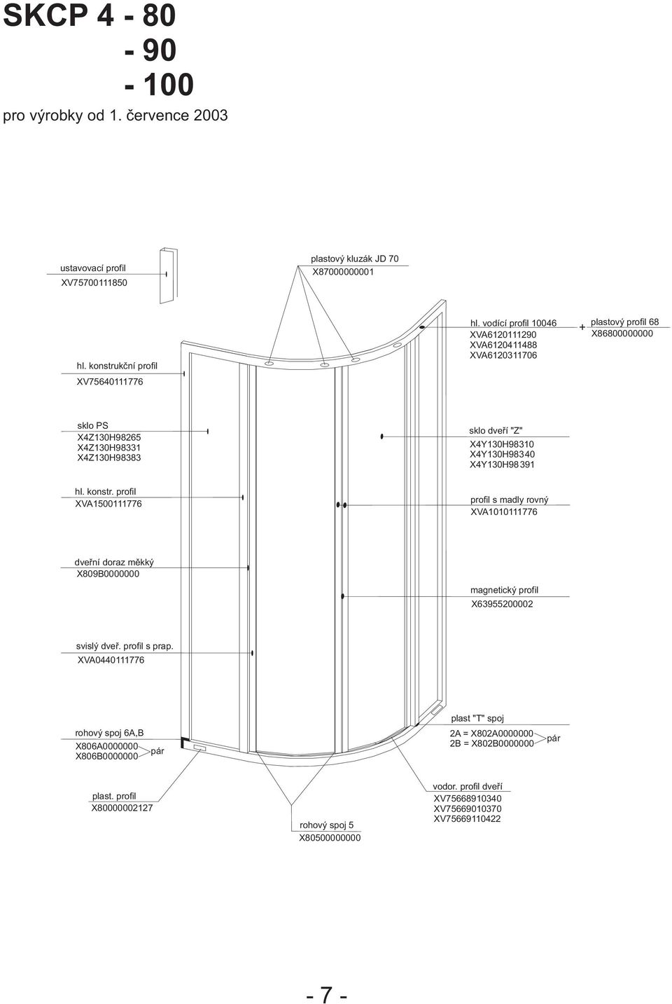 X4Y130H98340 X4Y130H98391 hl. konstr. profil XVA1500111776 profil s madly rovný XVA1010111776 dveøní doraz mìkký X809B0000000 magnetický profil X63955200002 svislý dveø.