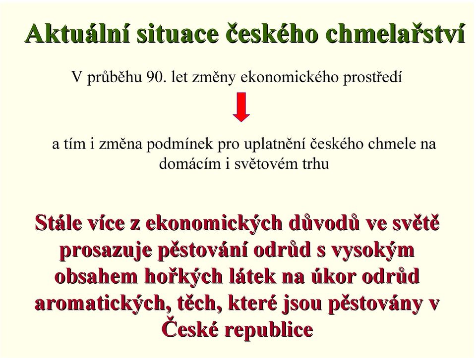 chmele na domácím i světovém trhu Stále více z ekonomických důvodů ve světě