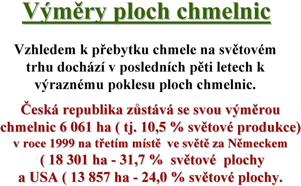Česká republika zůstává se svou výměrou chmelnic 6 061 ha ( tj.