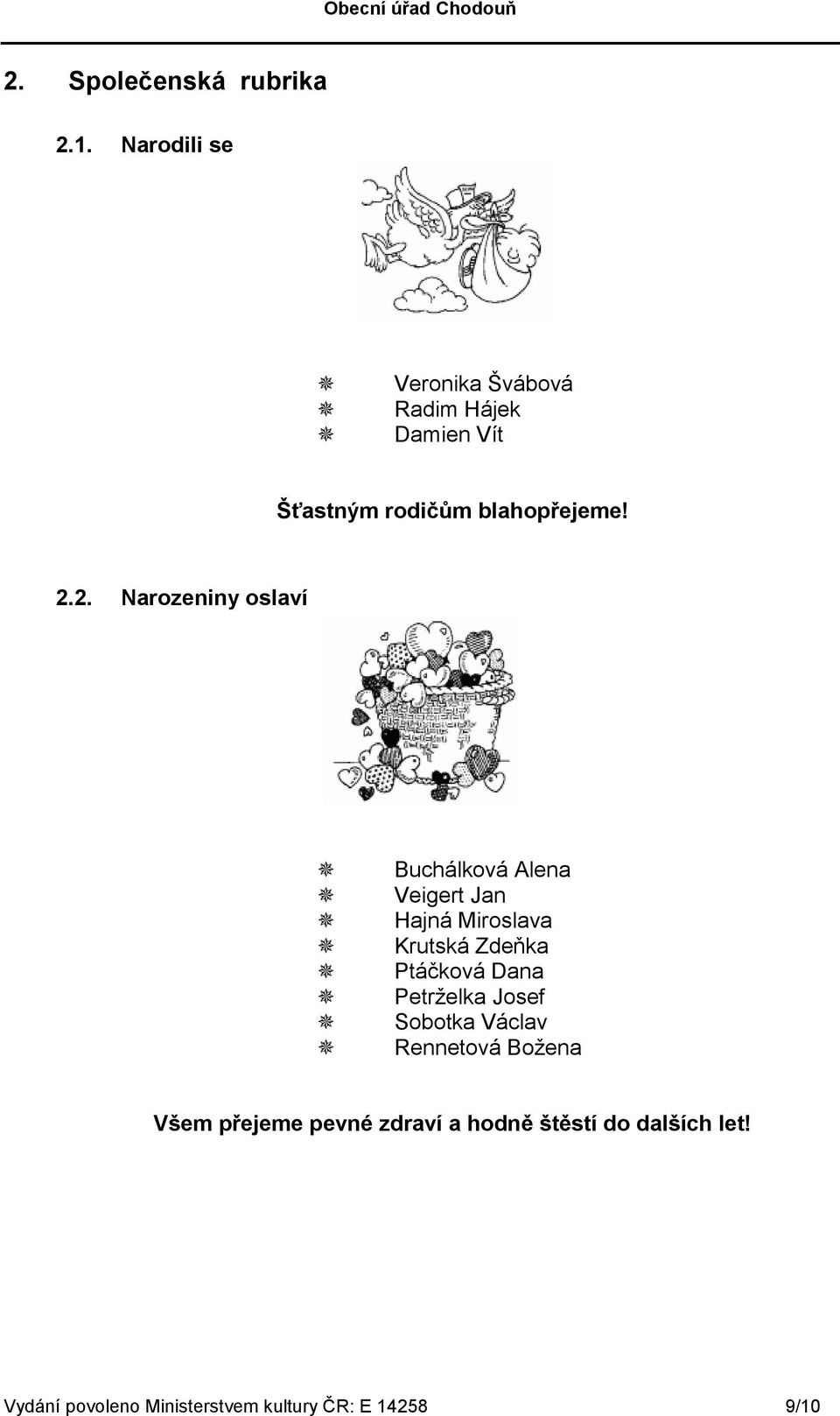 2. Narozeniny oslaví Buchálková Alena Veigert Jan Hajná Miroslava Krutská Zdeňka Ptáčková