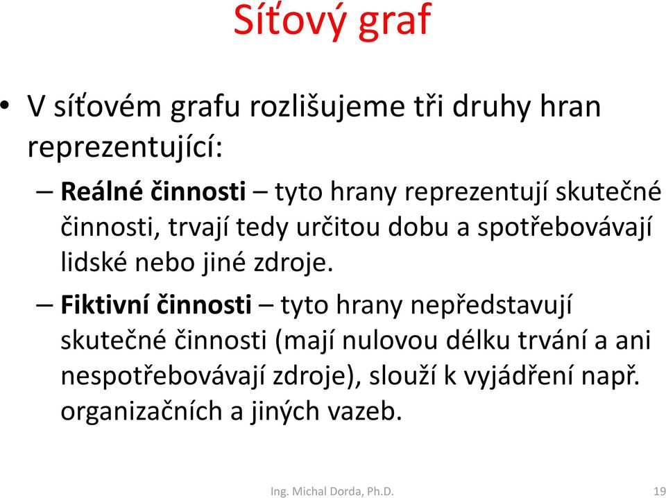 Fiktivní činnosti tyto hrany nepředstavují skutečné činnosti (mají nulovou délku trvání a ani