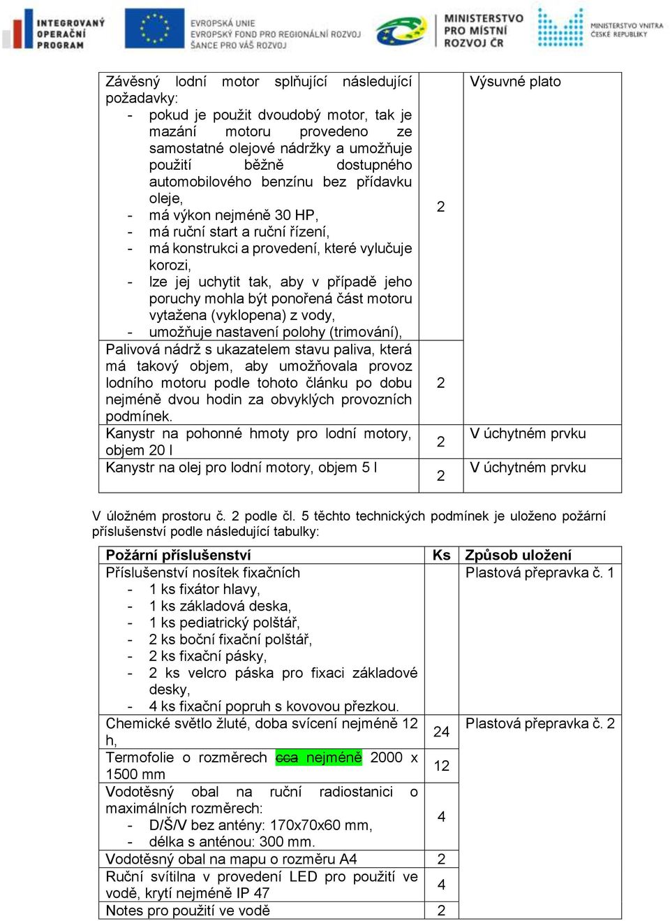 část motoru vytažena (vyklopena) z vody, - umožňuje nastavení polohy (trimování), Palivová nádrž s ukazatelem stavu paliva, která má takový objem, aby umožňovala provoz lodního motoru podle tohoto