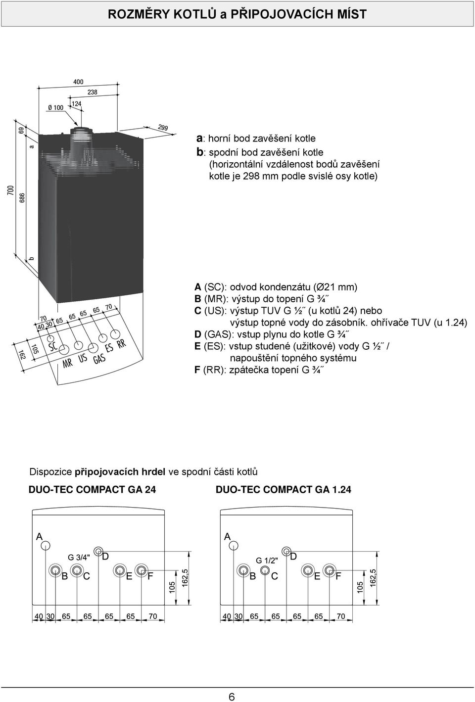 (us): výstup tuv G ½ (u kotlů 24) nebo výstup topné vody do zásobník. ohřívače tuv (u 1.