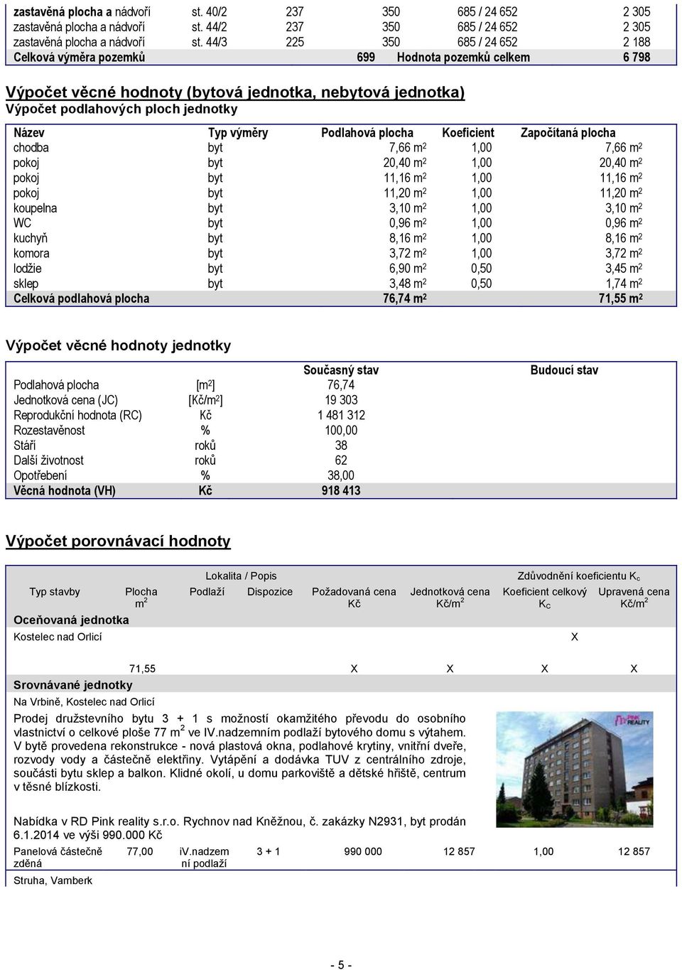 Podlahová plocha Koeficient Započítaná plocha chodba byt 7,66 m 2 1,00 7,66 m 2 pokoj byt 20,40 m 2 1,00 20,40 m 2 pokoj byt 11,16 m 2 1,00 11,16 m 2 pokoj byt 11,20 m 2 1,00 11,20 m 2 koupelna byt