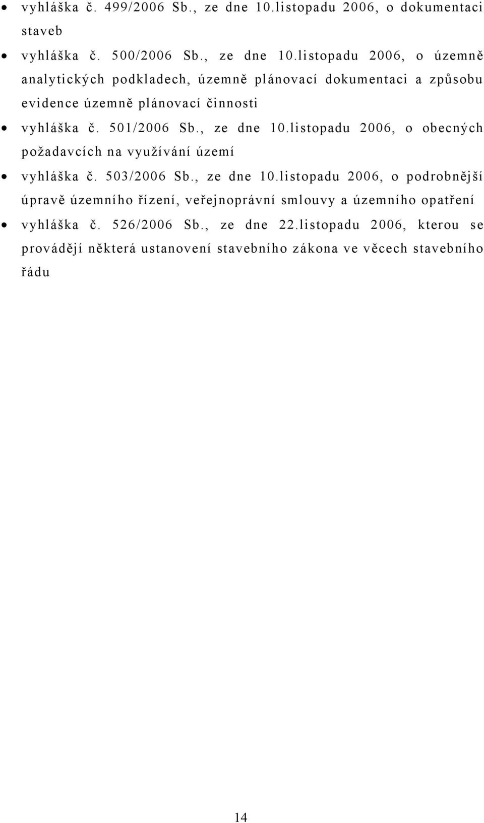 listopadu 2006, o územně analytických podkladech, územně plánovací dokumentaci a způsobu evidence územně plánovací činnosti vyhláška č. 501/2006 Sb.