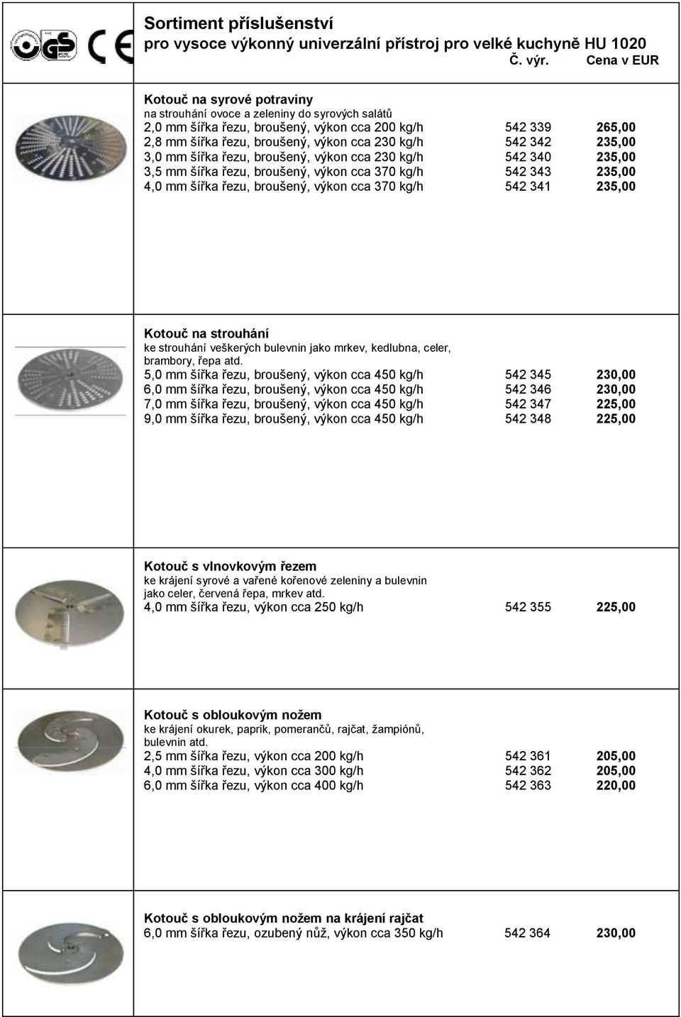 542 342 235,00 3,0 mm šířka řezu, broušený, výkon cca 230 kg/h 542 340 235,00 3,5 mm šířka řezu, broušený, výkon cca 370 kg/h 542 343 235,00 4,0 mm šířka řezu, broušený, výkon cca 370 kg/h 542 341