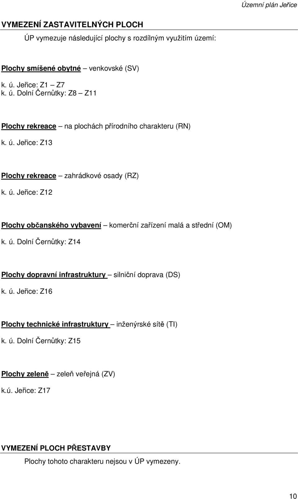 ú. Jeřice: Z12 Plochy občanského vybavení komerční zařízení malá a střední (OM) k. ú. Dolní Černůtky: Z14 Plochy dopravní infrastruktury silniční doprava (DS) k. ú. Jeřice: Z16 Plochy technické infrastruktury inženýrské sítě (TI) k.
