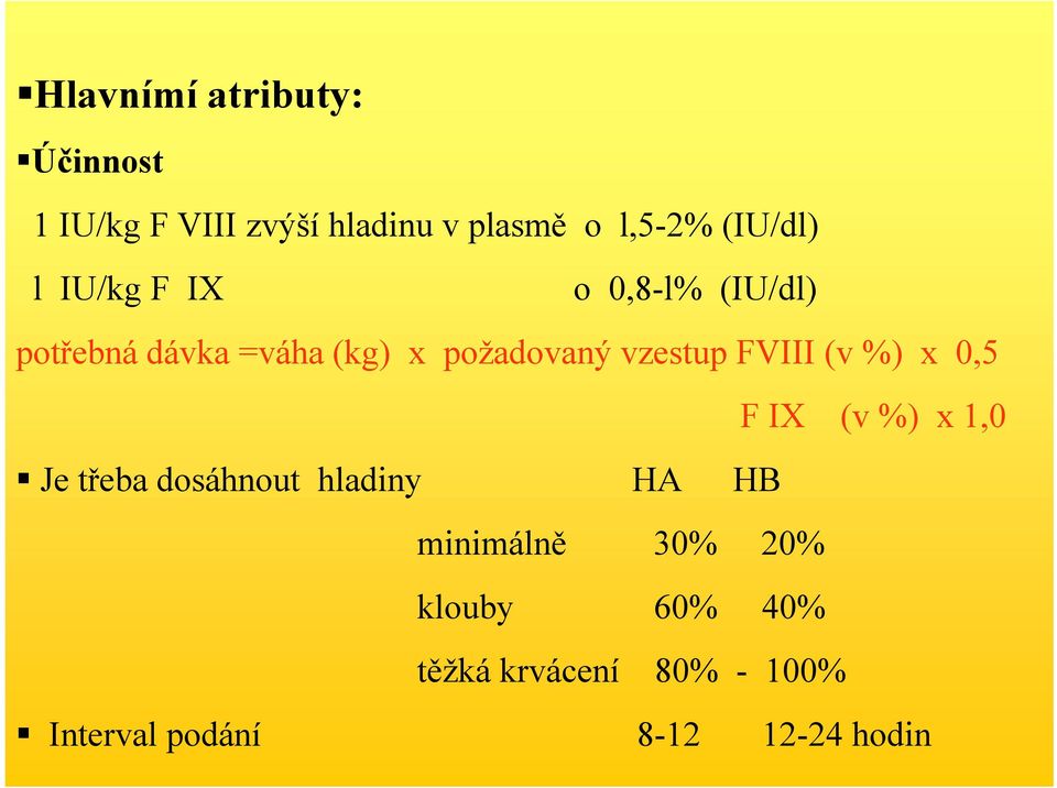 vzestup FVIII (v %) x 0,5 Je třeba dosáhnout hladiny HA HB minimálně 30% 20%