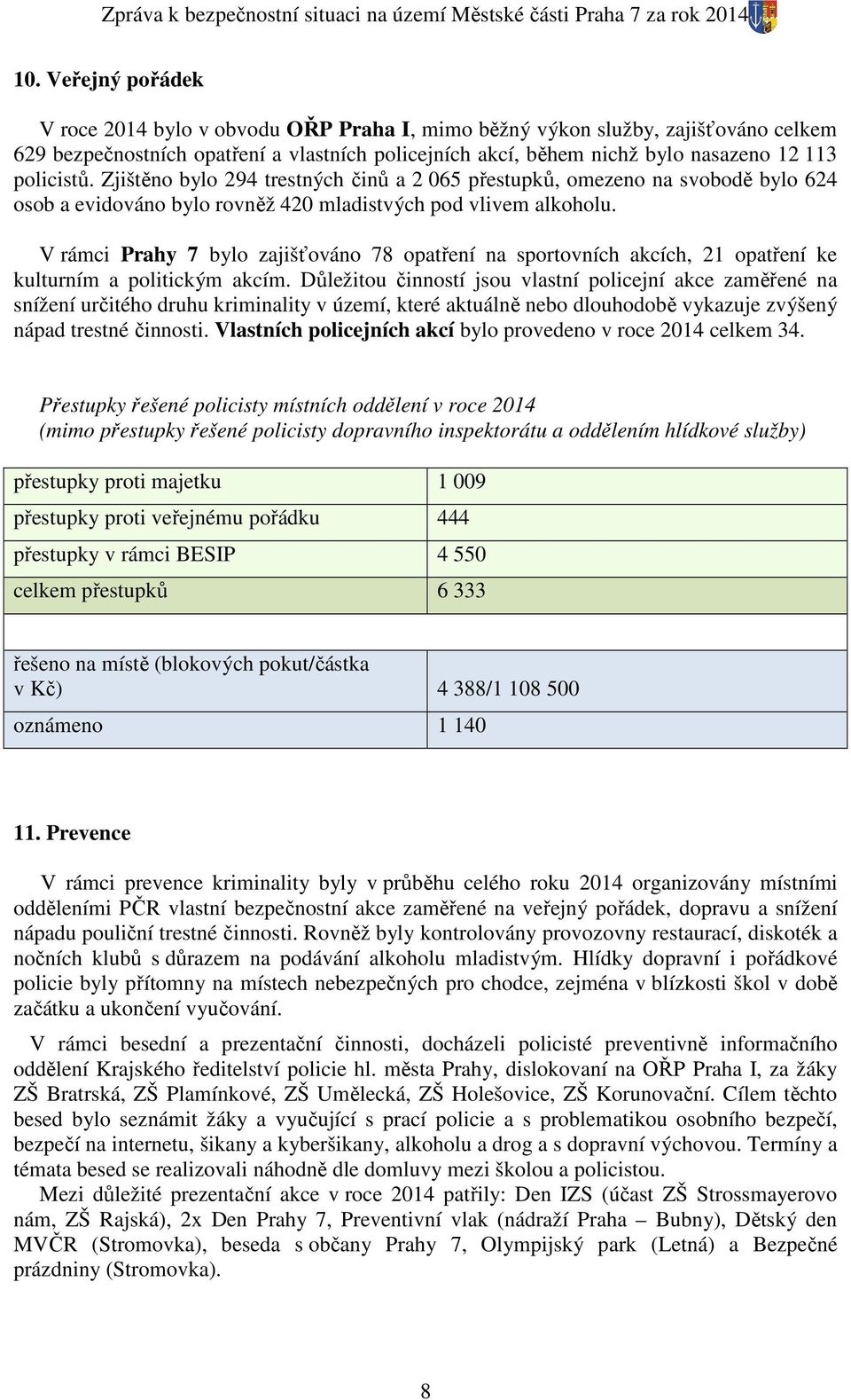 Zjištěno bylo 294 trestných činů a 2 065 přestupků, omezeno na svobodě bylo 624 osob a evidováno bylo rovněž 420 mladistvých pod vlivem alkoholu.