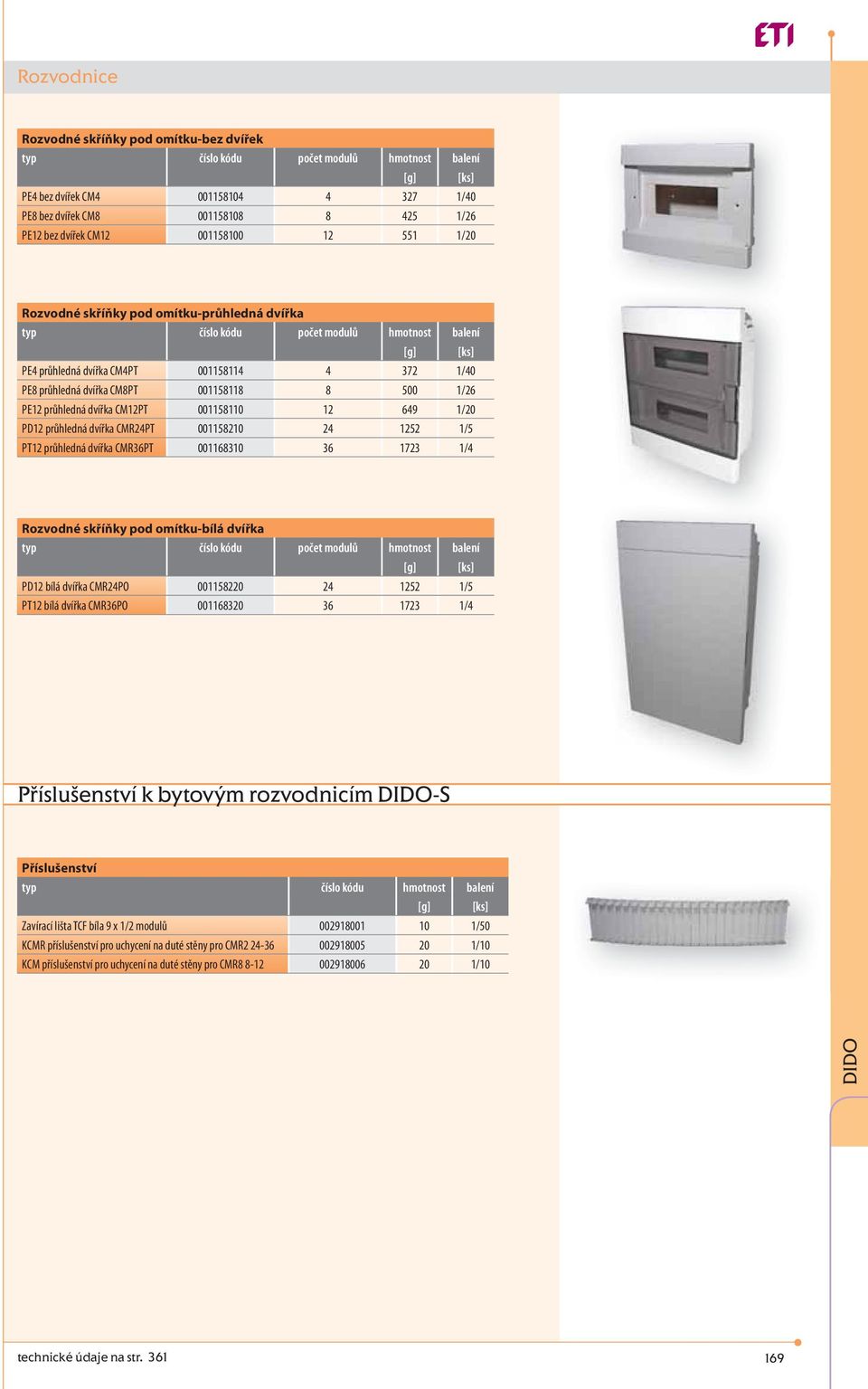 1252 1/5 PT12 průhledná dvířka CMR36PT 001168310 36 1723 1/4 Rozvodné skříňky pod omítku-bílá dvířka PD12 bílá dvířka CMR24PO 001158220 24 1252 1/5 PT12 bílá dvířka CMR36PO 001168320 36 1723 1/4 k